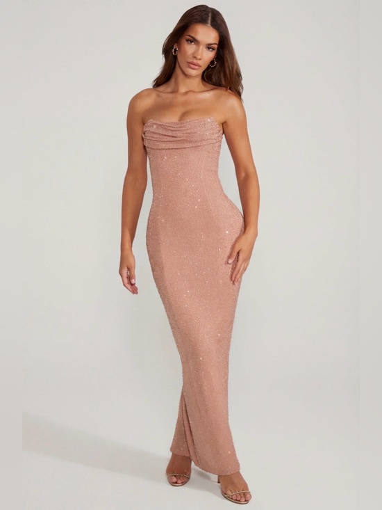 Oh Polly Dresses & Skirts - Oh Polly Nude Sparkly Strapless Maxi Dress ✨ (Worn Once)